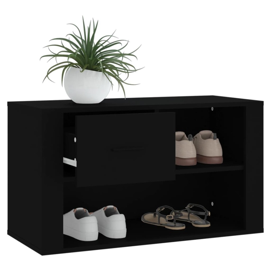 Mueble zapatero madera contrachapada negro 80x35x45
