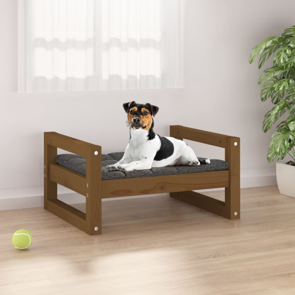 Cama para perros madera maciza pino marrón miel 55,5x45,5x28