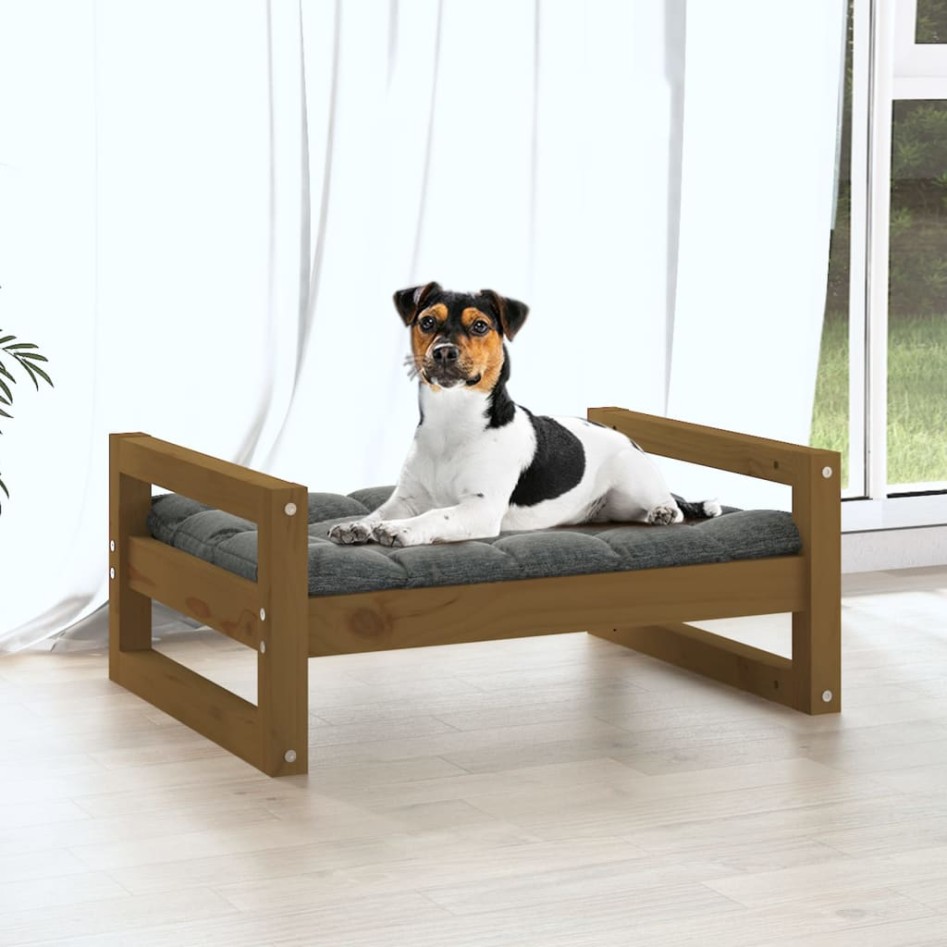 Cama para perros madera maciza pino marrón miel 55,5x45,5x28