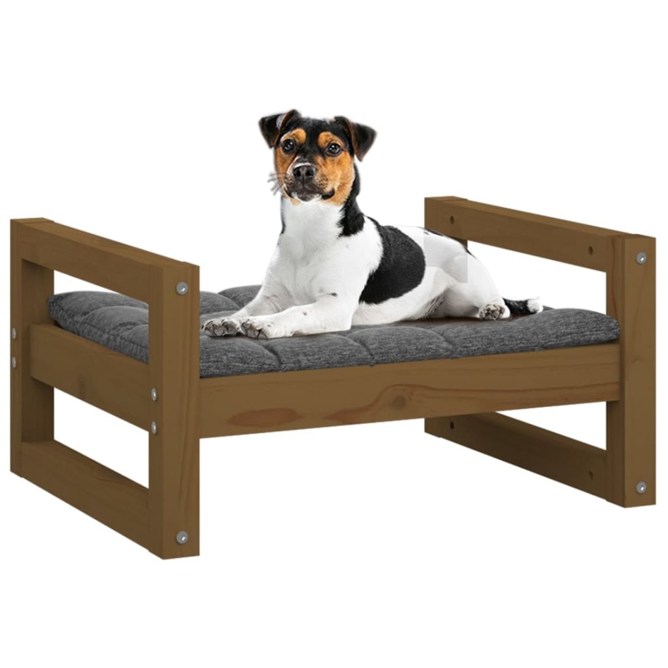 Cama para perros madera maciza pino marrón miel 55,5x45,5x28