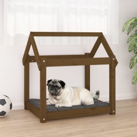 Cama para perros madera maciza pino marrón miel 71x55x70