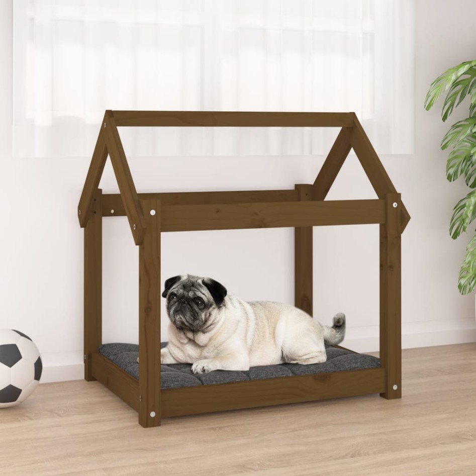 Cama para perros madera maciza pino marrón miel 71x55x70