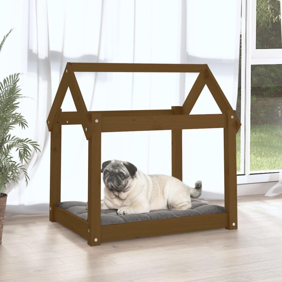 Cama para perros madera maciza pino marrón miel 71x55x70
