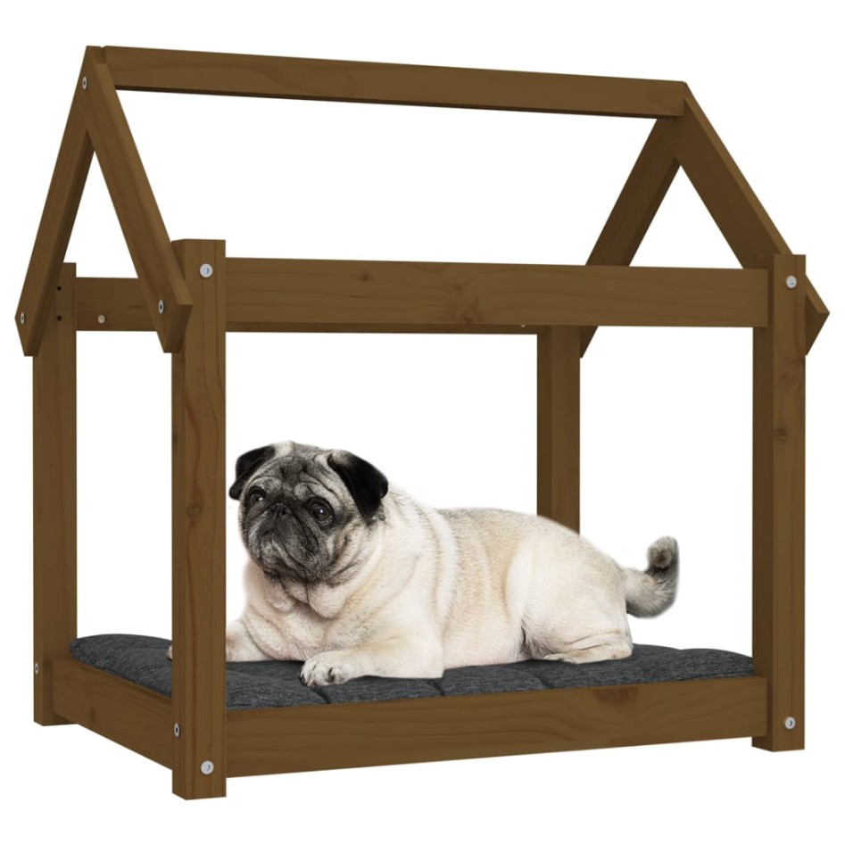 Cama para perros madera maciza pino marrón miel 71x55x70