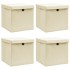 Cajas de almacenaje con tapas 4 uds tela crema 32x32x32