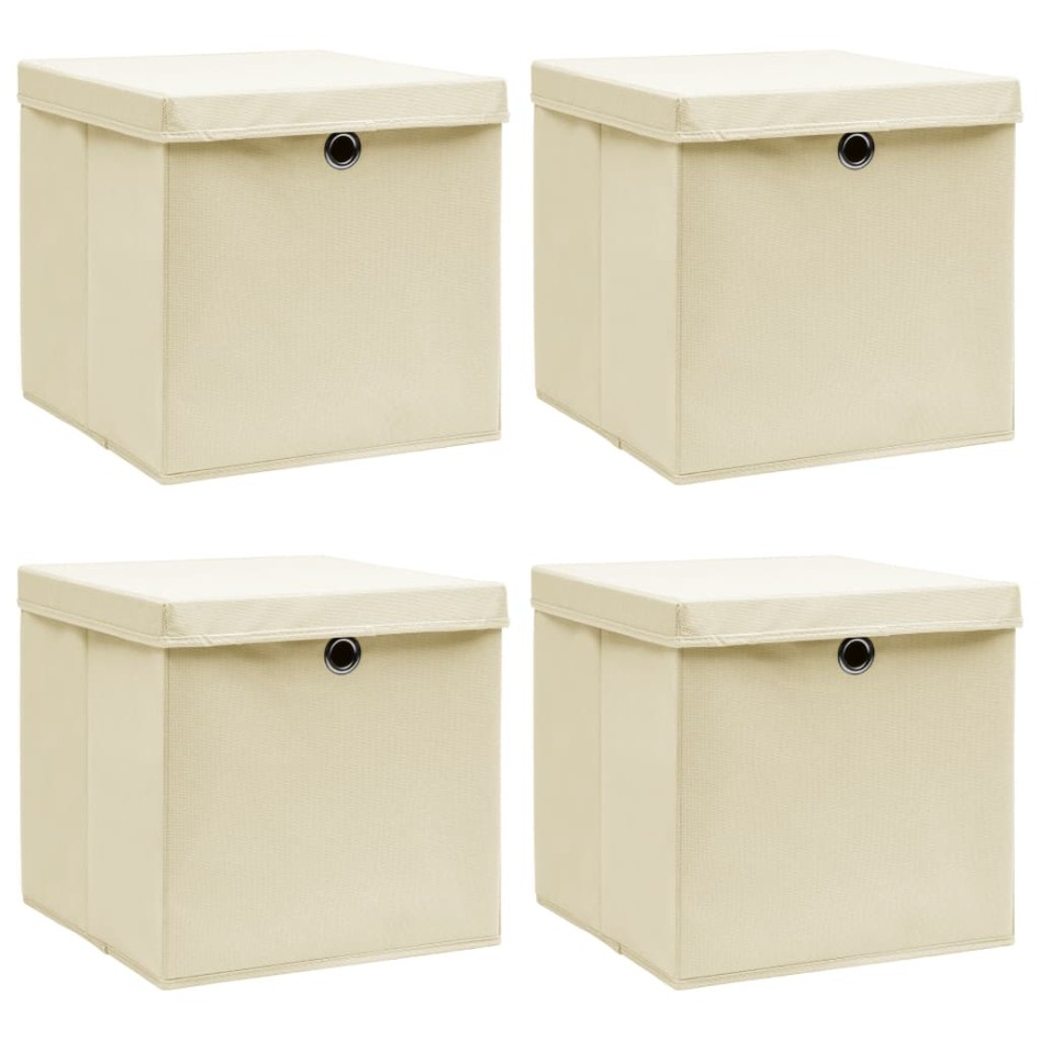 Cajas de almacenaje con tapas 4 uds tela crema 32x32x32