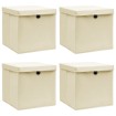 Cajas de almacenaje con tapas 4 uds tela crema 32x32x32 cm