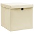 Cajas de almacenaje con tapas 4 uds tela crema 32x32x32
