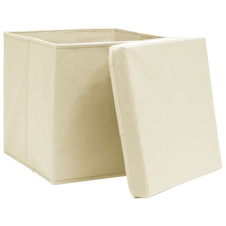 Cajas de almacenaje con tapas 4 uds tela crema 32x32x32