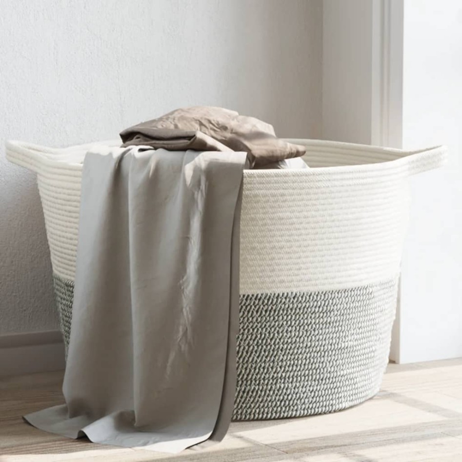 Cesta para ropa sucia algodón gris y blanco Ø60x36