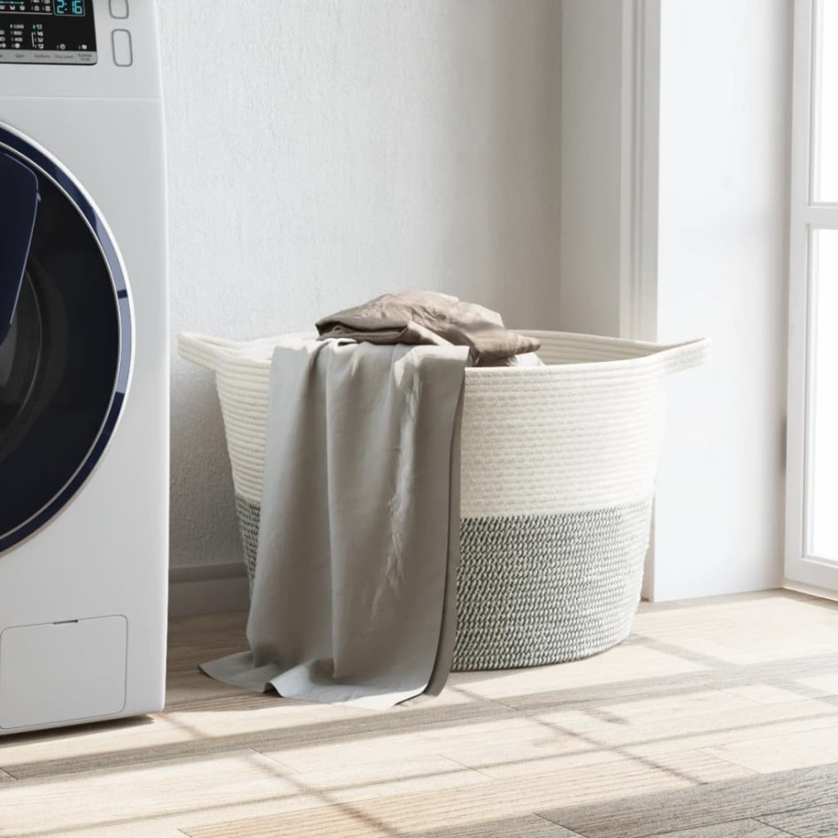 Cesta para ropa sucia algodón gris y blanco Ø60x36
