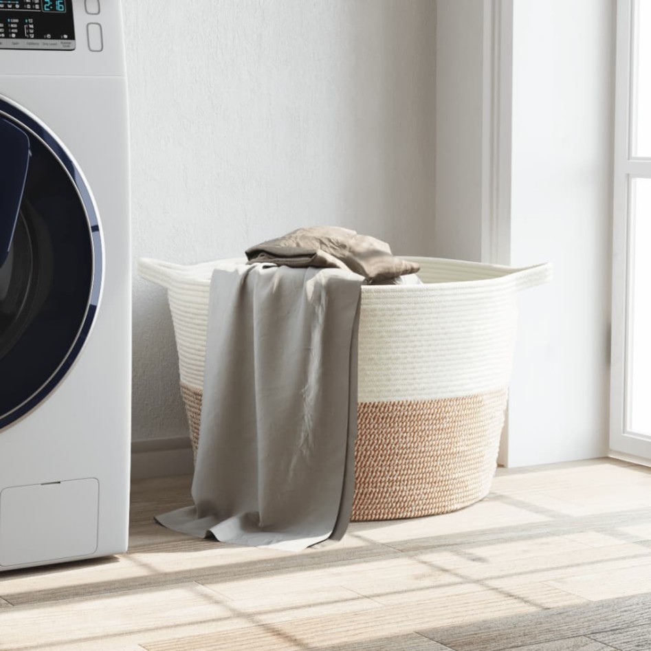 Cesta para ropa sucia algodón marrón y blanco Ø60x36
