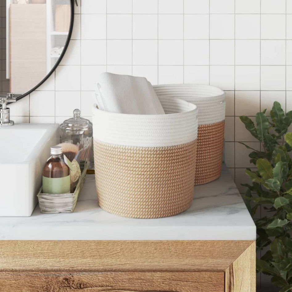 Cestas de almacenaje 2 uds algodón marrón y blanco Ø28x28