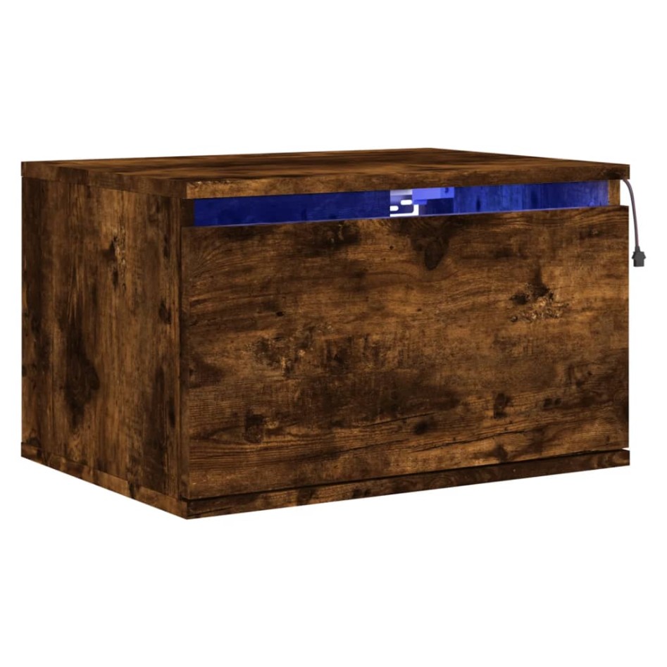 Mesita de noche de pared con luces LED roble