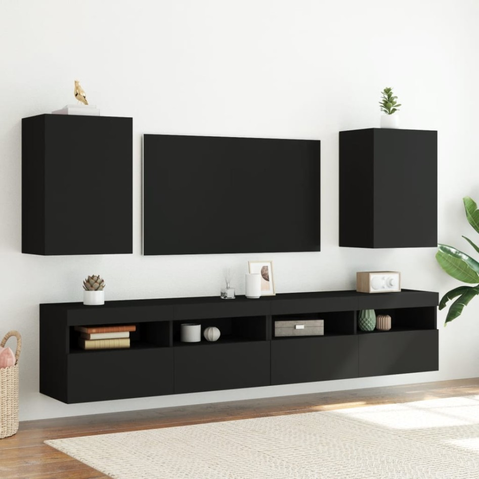 Mueble de TV de pared madera de ingeniería negro 40,5x30x60