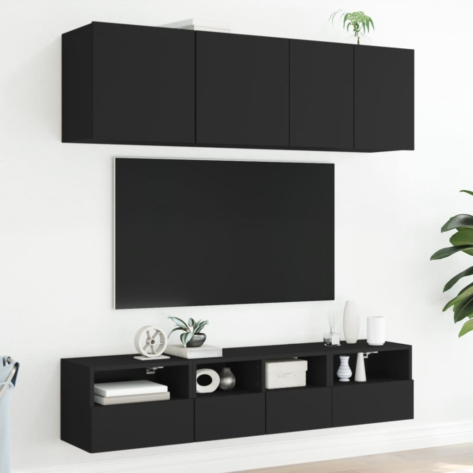 Muebles de pared TV 2 uds madera ingeniería negro 40x30x30