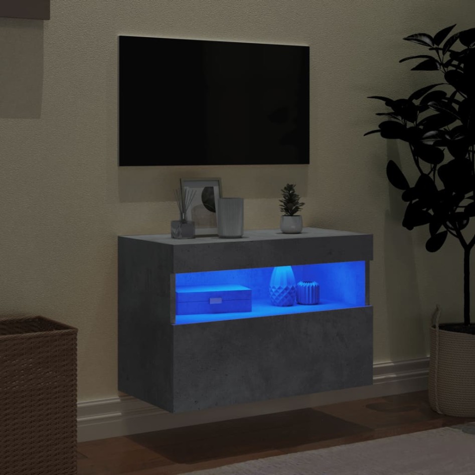 Mueble de TV de pared con luces LED gris hormigón 60x30x40