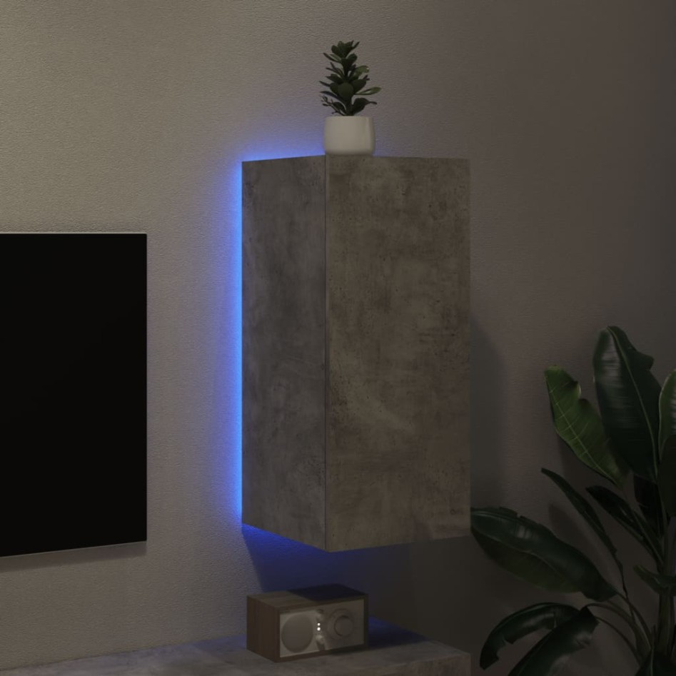 Mueble de TV de pared con luces LED gris hormigón 30,5x35x70