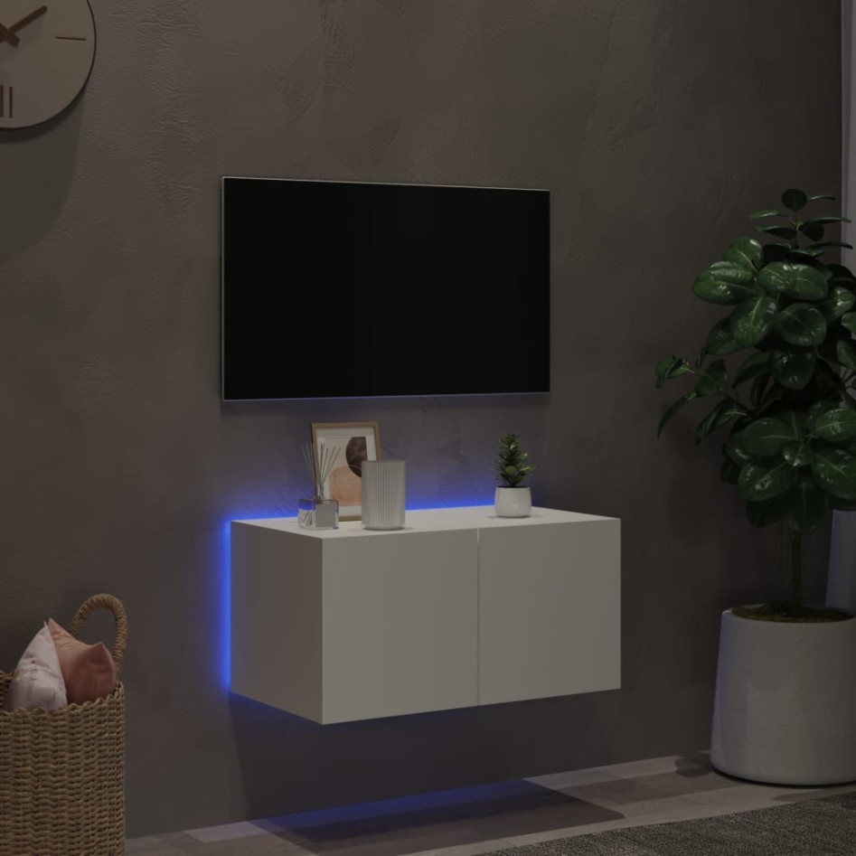 Mueble de TV de pared con luces LED blanco 60x35x31