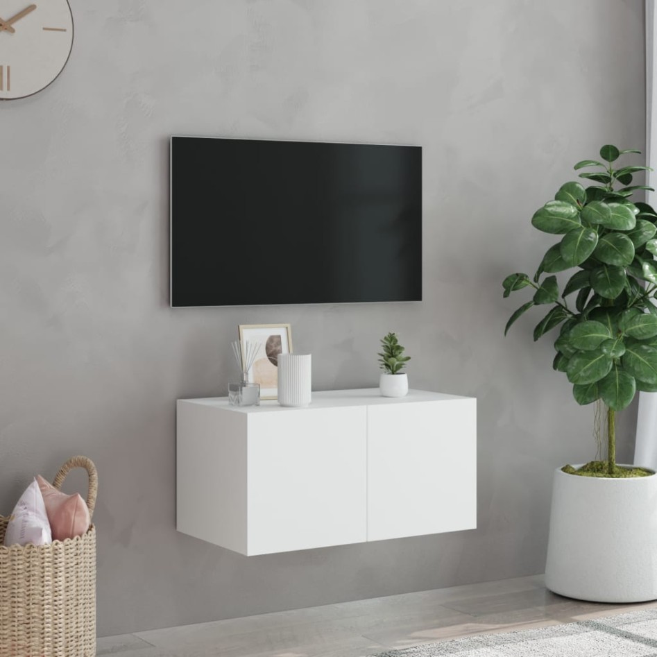 Mueble de TV de pared con luces LED blanco 60x35x31