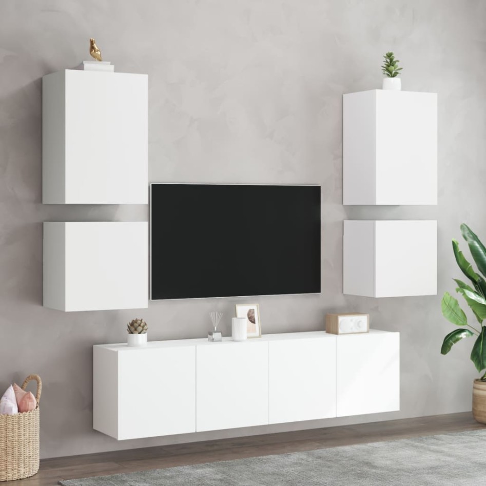 Muebles TV de pared 2 uds madera ingeniería blanco
