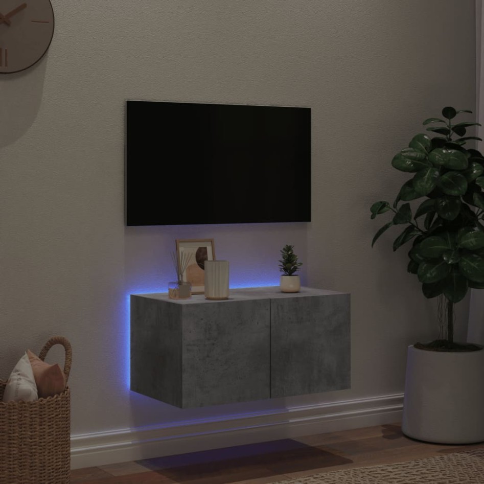 Mueble de TV de pared con luces LED gris hormigón 60x35x31