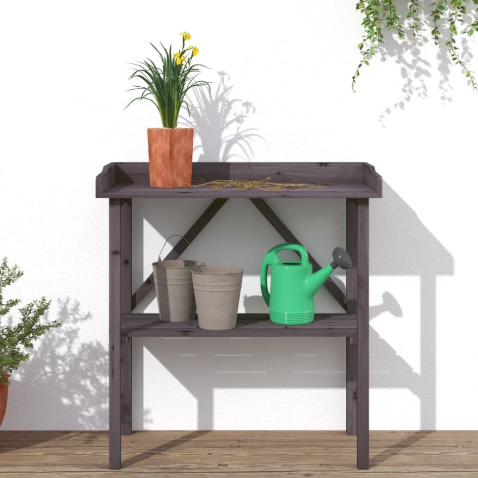 Mesa para plantas con estante madera abeto gris 78x38x82,5