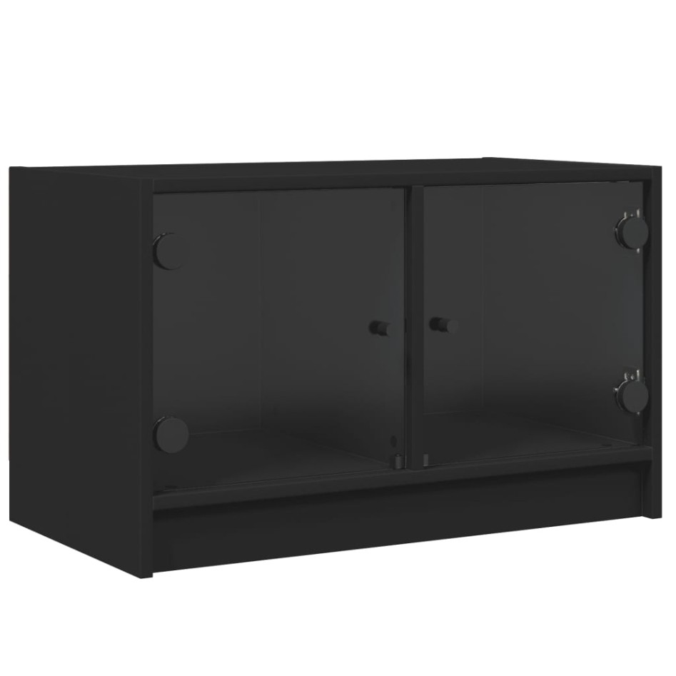 Mueble de TV con puertas de vidrio negro 68x37x42