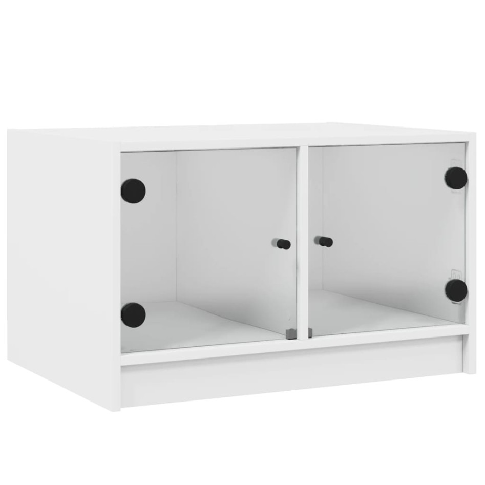 Mesa de centro con puertas de vidrio blanca 68x50x42