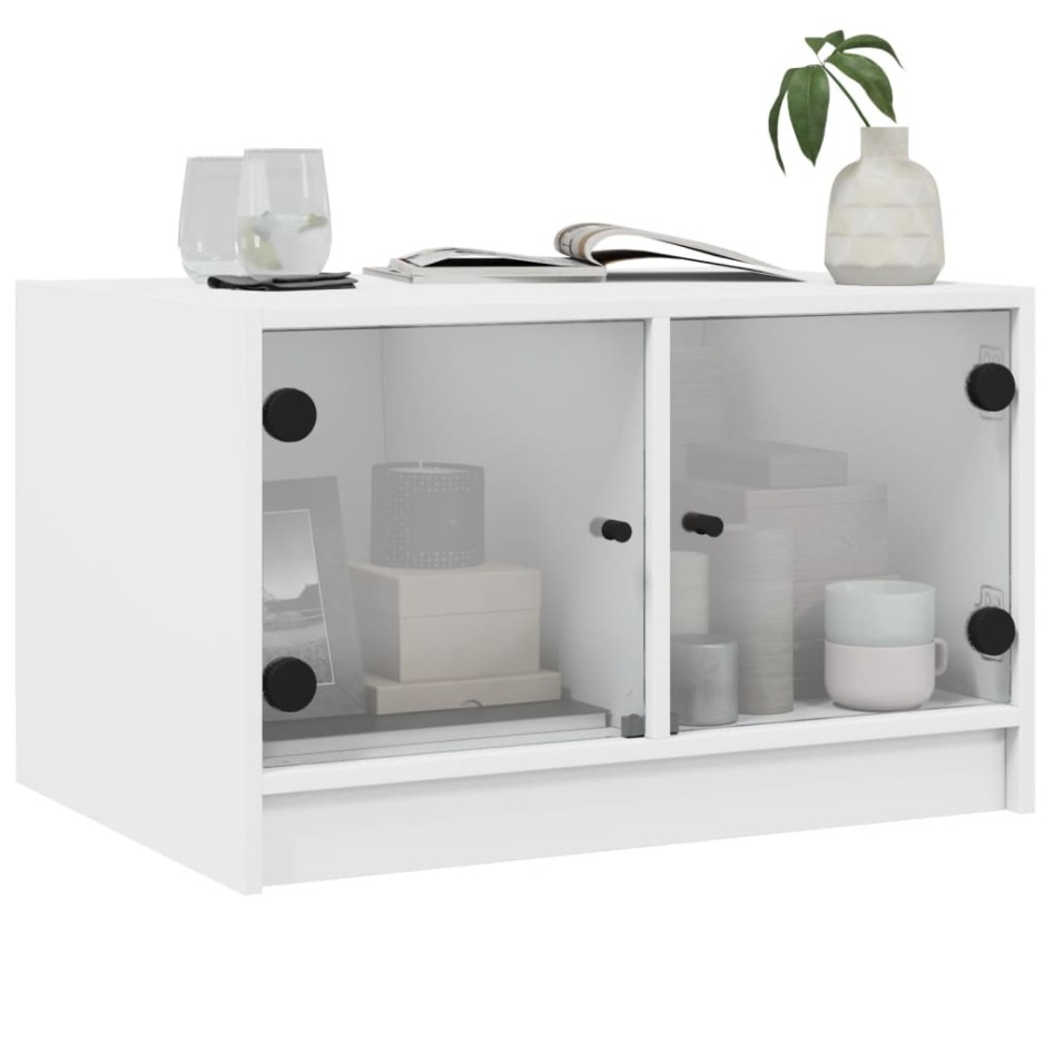 Mesa de centro con puertas de vidrio blanca 68x50x42