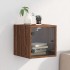 Mesita de noche con puerta de vidrio roble marrón 35x37x35