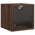 Mesita de noche con puerta de vidrio roble marrón 35x37x35