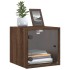 Mesita de noche con puerta de vidrio roble marrón 35x37x35
