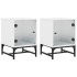 Mesitas de noche con puertas de vidrio 2 uds blanco 35x37x50