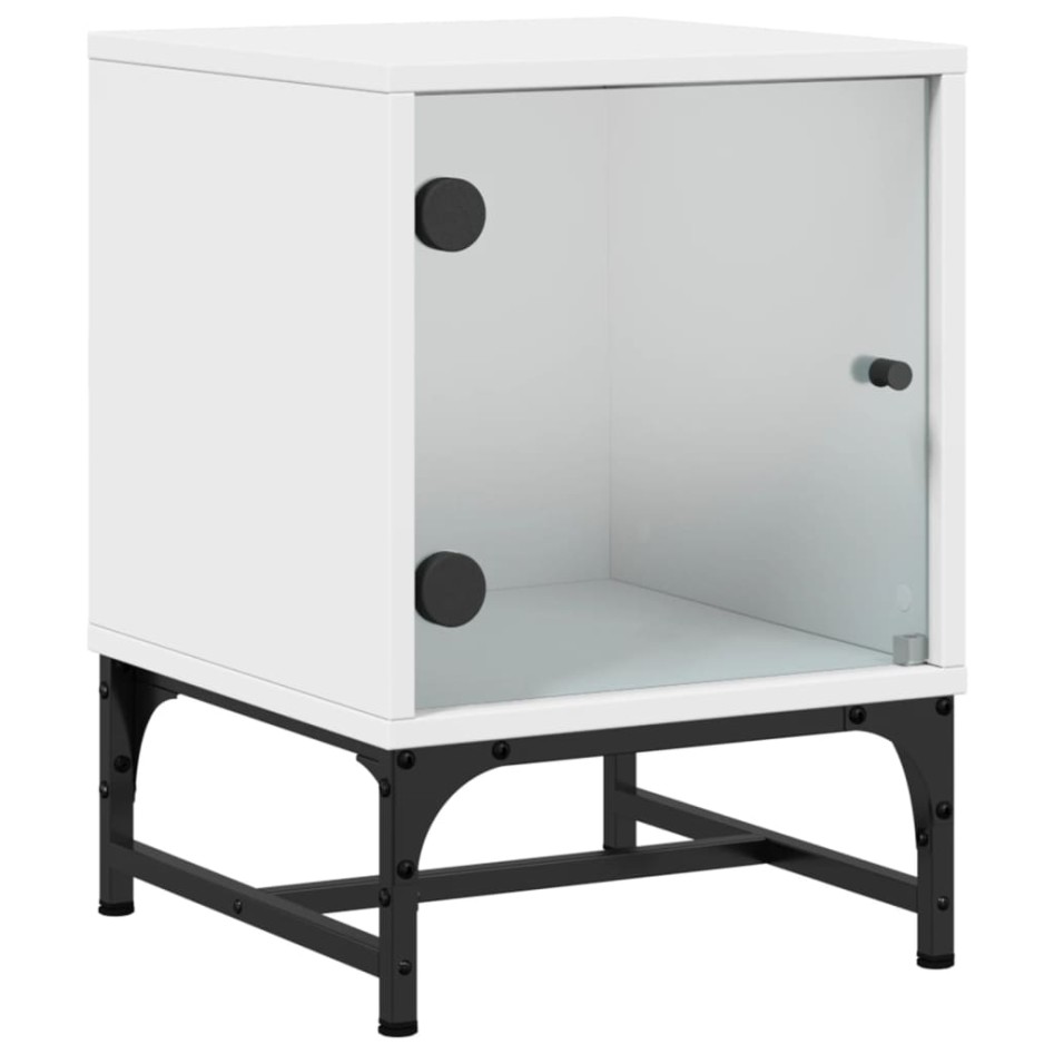 Mesitas de noche con puertas de vidrio 2 uds blanco 35x37x50