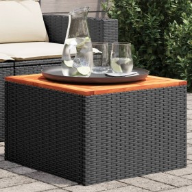 Mesa de jardín de madera de acacia y ratán PE negro 55x55x37