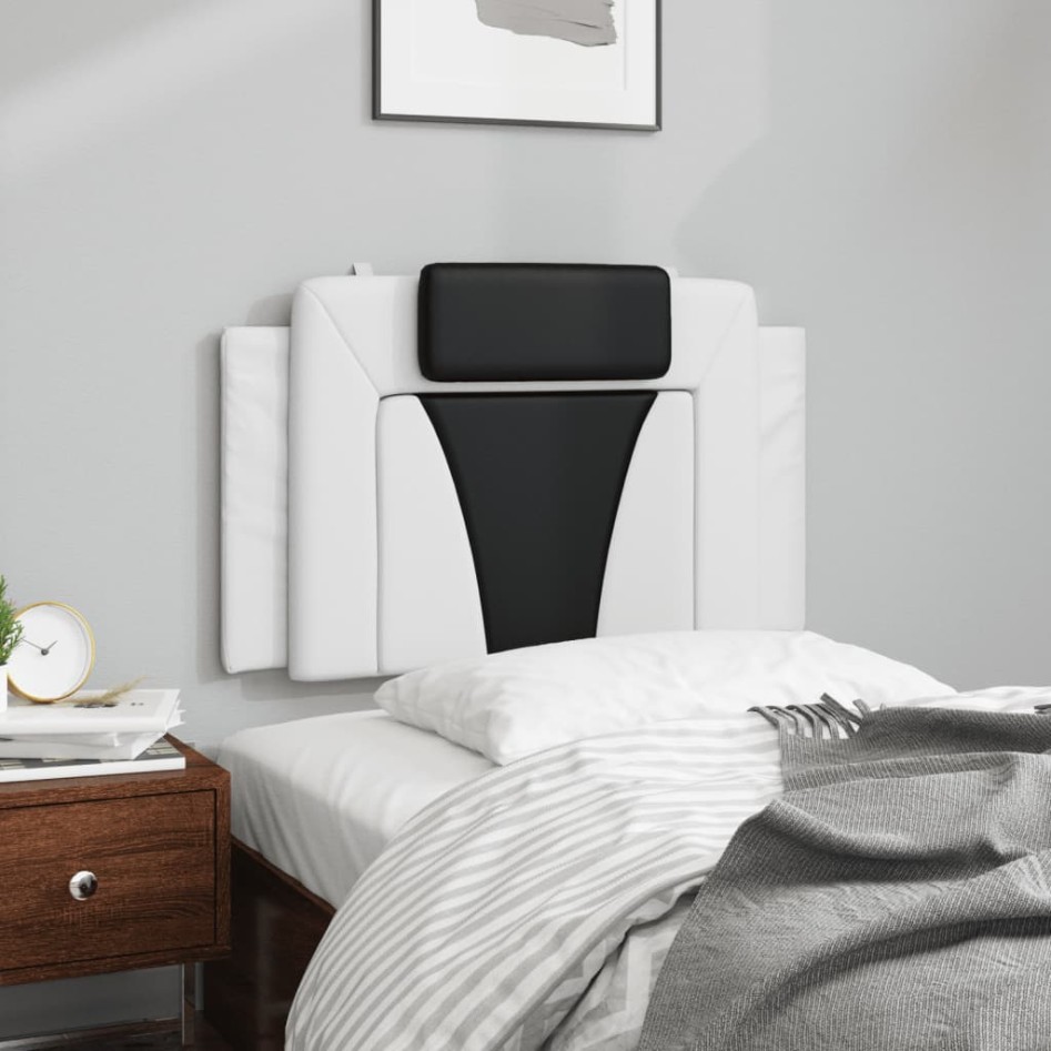 Cabecero de cama acolchado cuero sintético blanco y negro 80