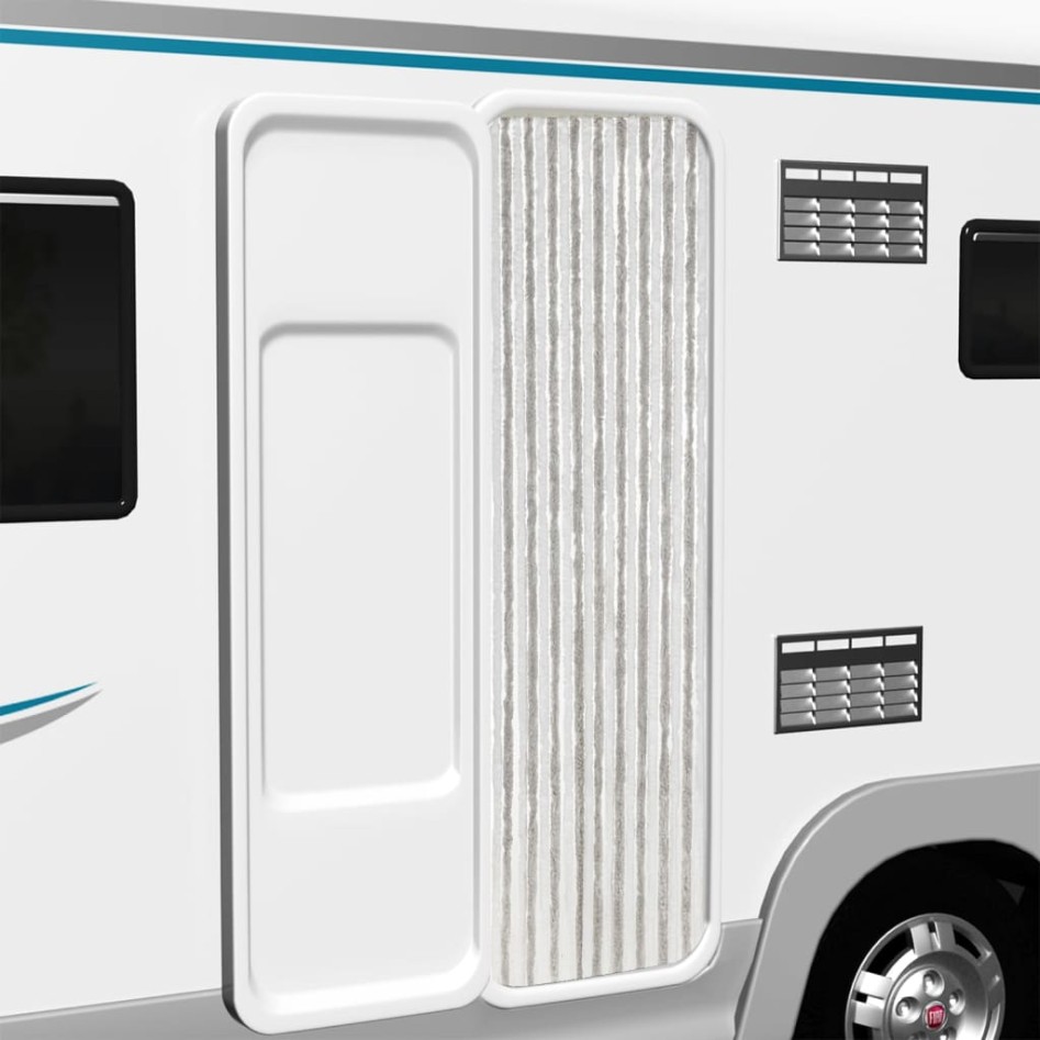 Cortina antimoscas chenilla gris claro y blanco 56x200