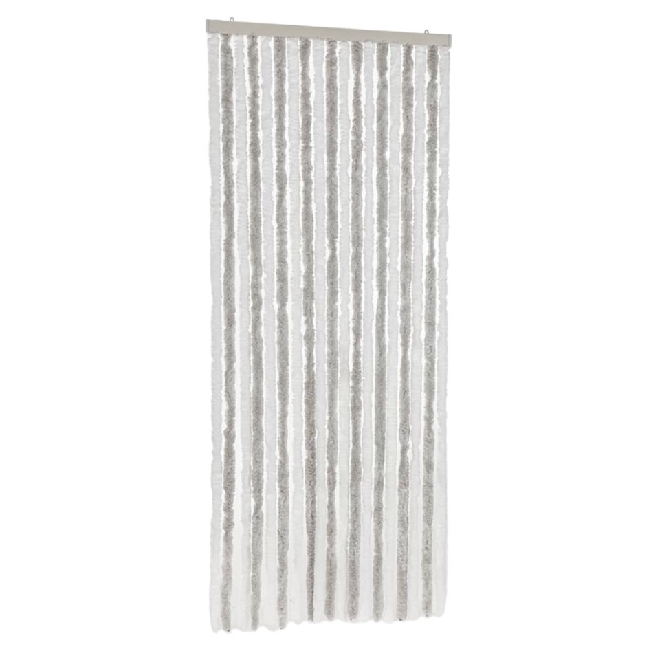 Cortina antimoscas chenilla gris claro y blanco 56x200