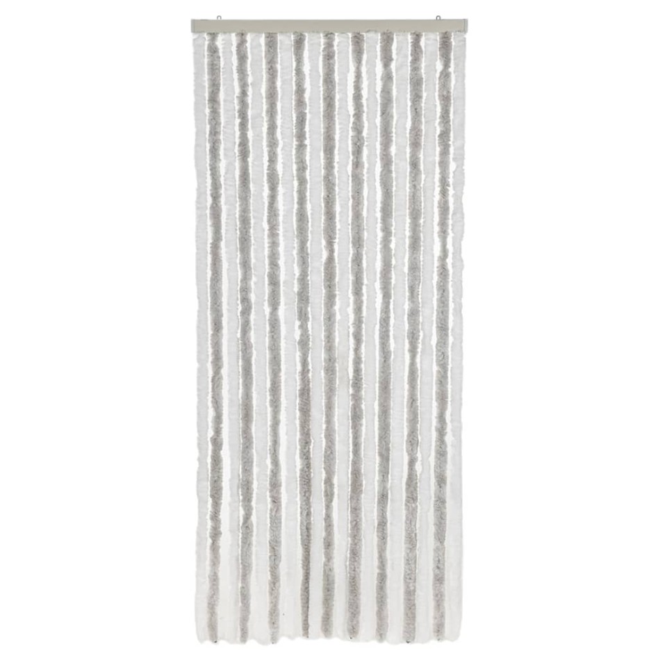 Cortina antimoscas chenilla gris claro y blanco 56x200