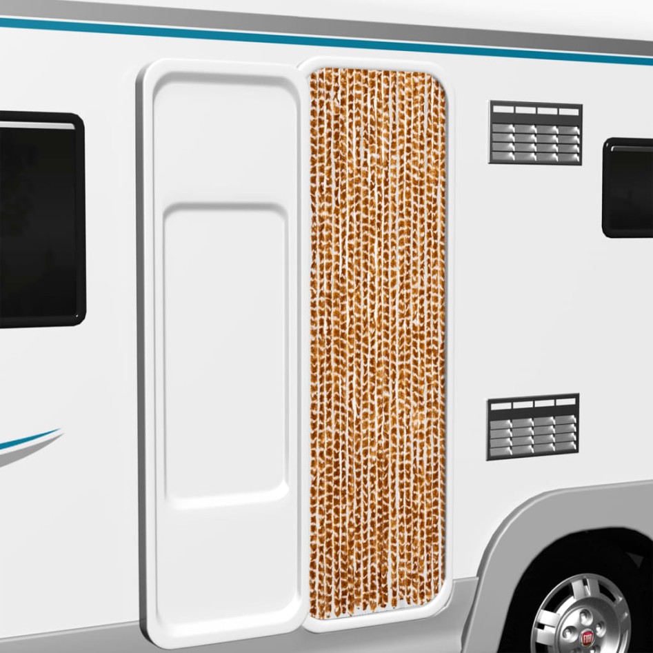 Cortina antimoscas chenilla ocre y blanco 56x200