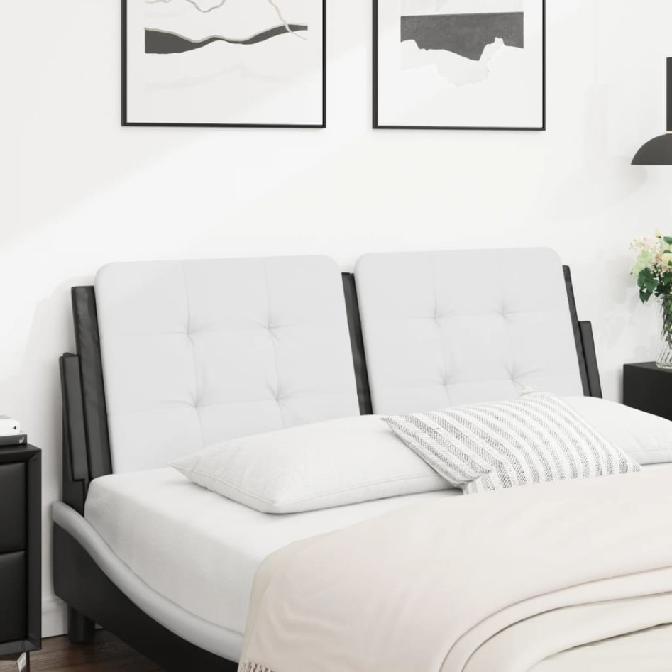 Cabecero de cama acolchado cuero sintético blanco negro 120