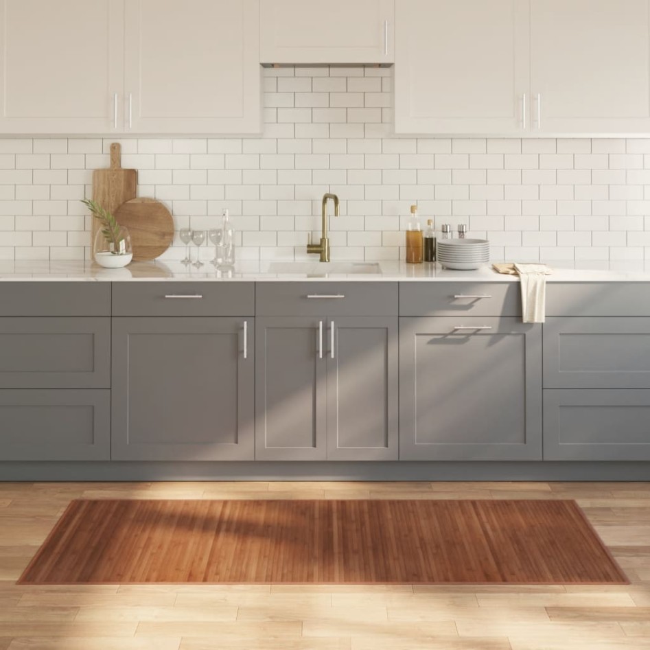 Alfombra rectangular bambú marrón 80x200