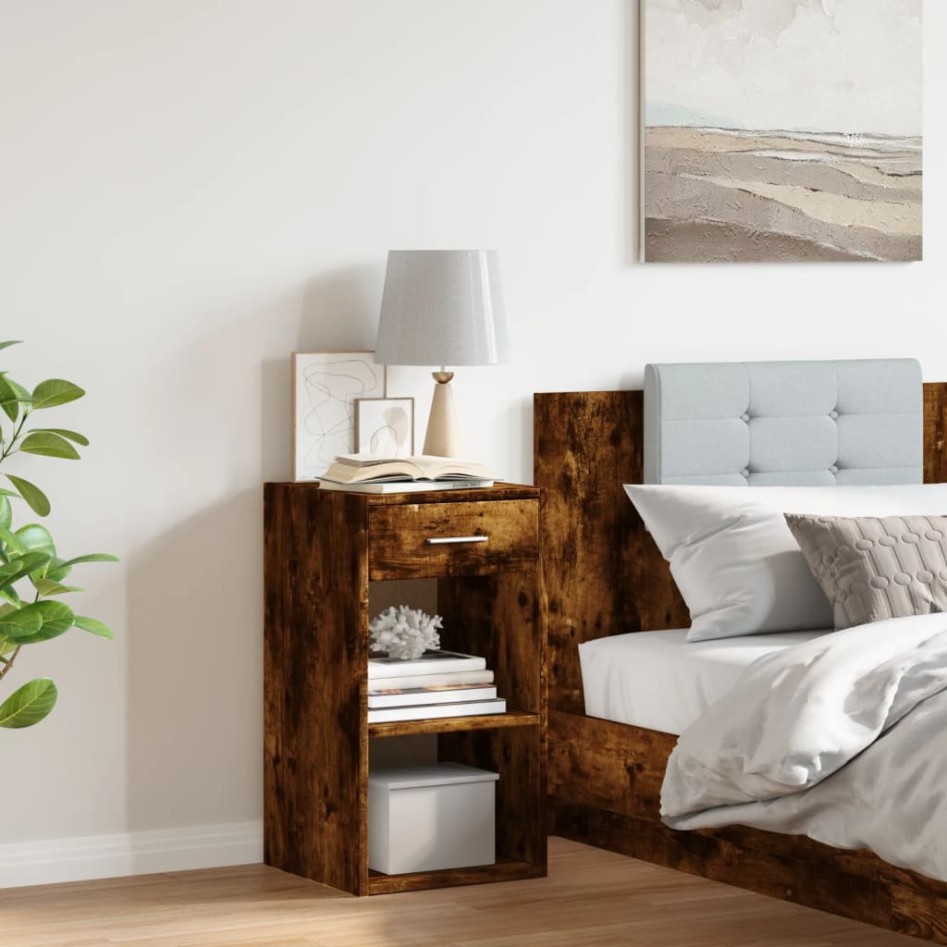 Mesita de noche madera de ingeniería roble ahumado 35x34x65