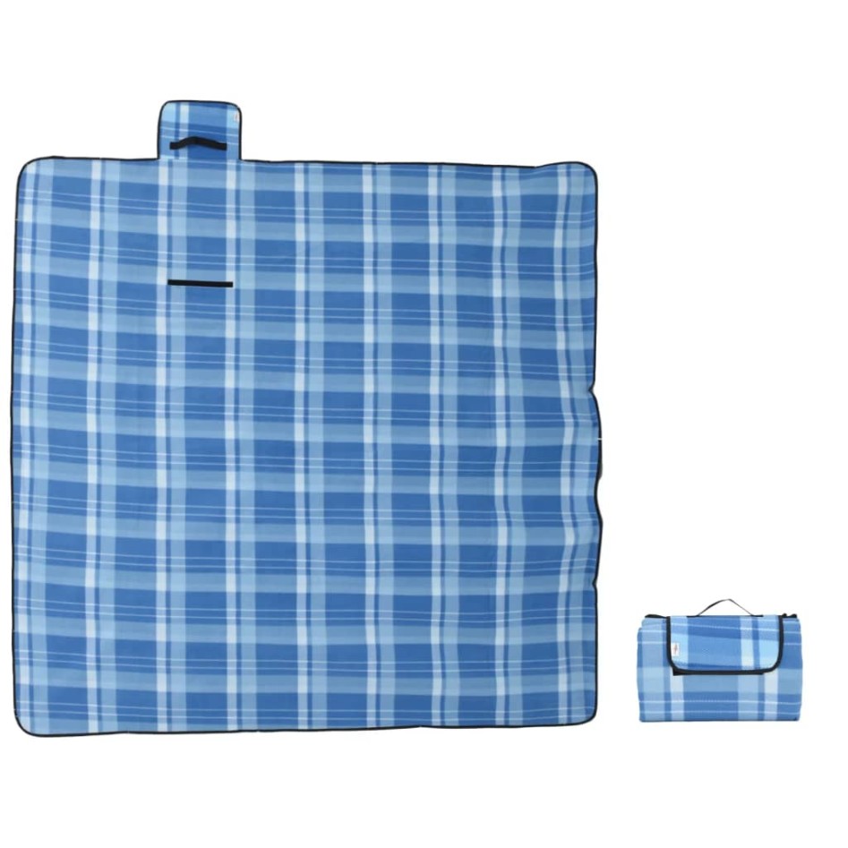 Manta de picnic plegable terciopelo a cuadros azul 200x200