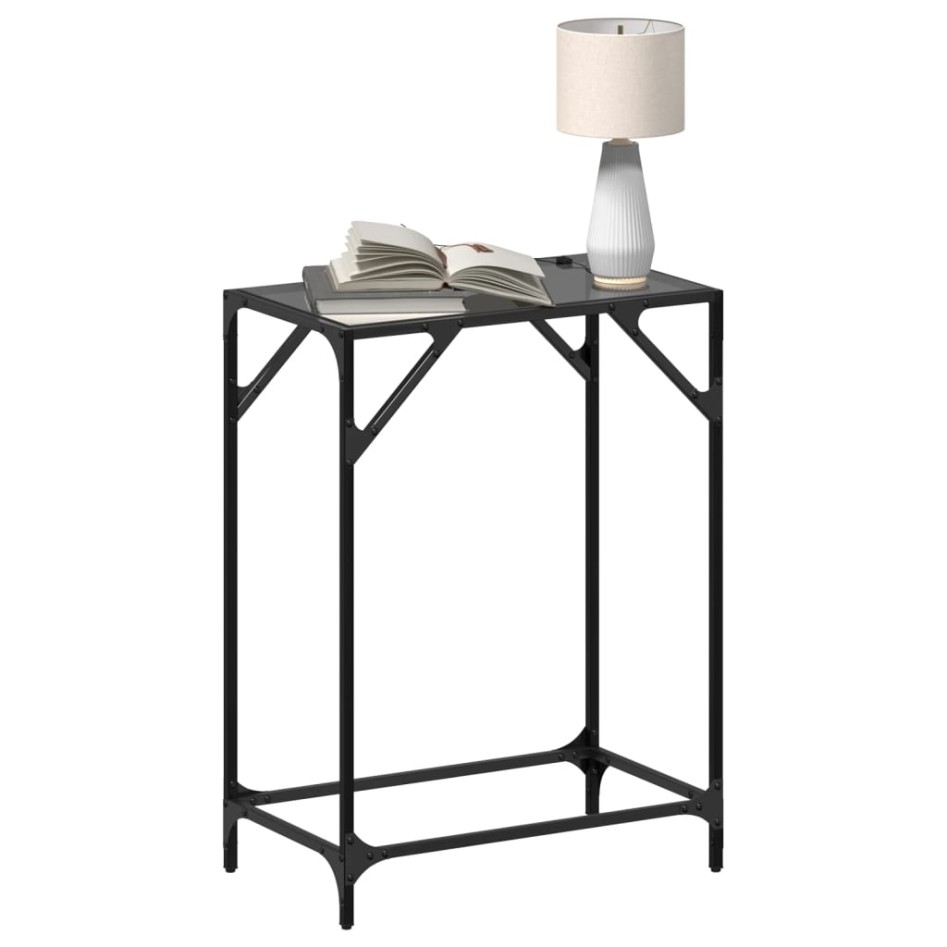 Mesa consola con superficie de vidrio negro acero 60x35x81