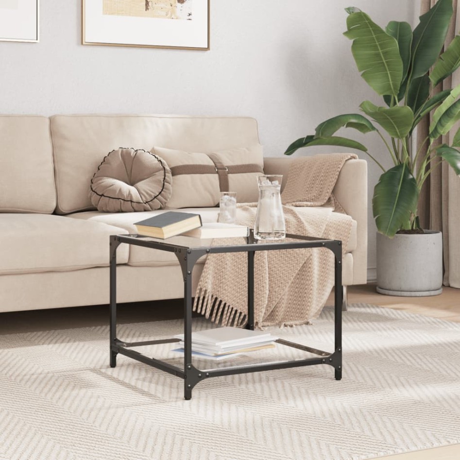 Mesa de centro superficie vidrio transparente acero 50x50x40