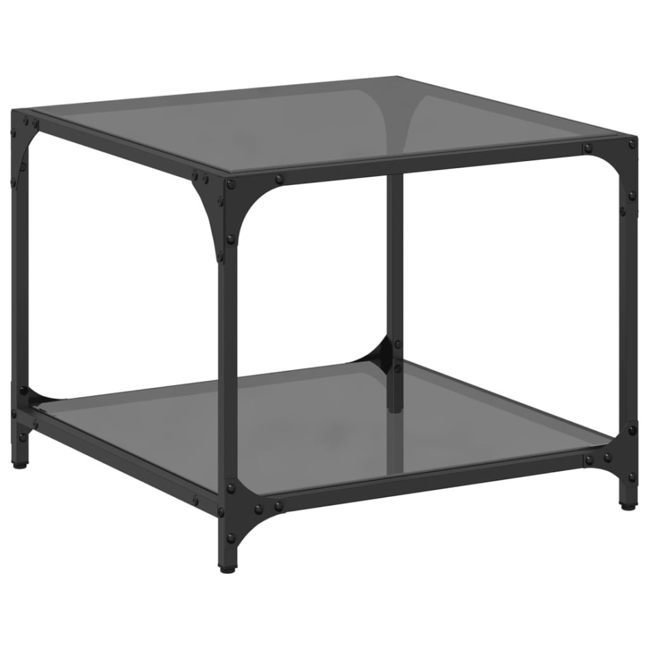 Mesa de centro superficie vidrio negro y acero 50x50x40