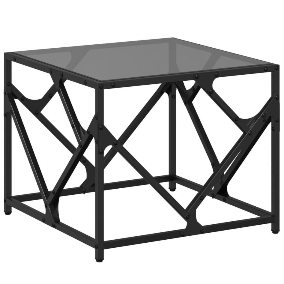Mesa de centro de acero superficie de vidrio negro 50x50x41