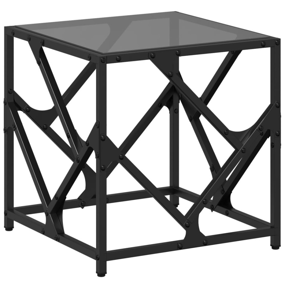 Mesa de centro de acero superficie de vidrio negra 40x40x41